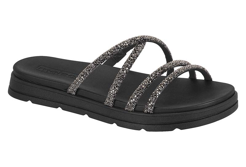 Sandália Moleca Flatform Preta com Strass – Brilho e Conforto